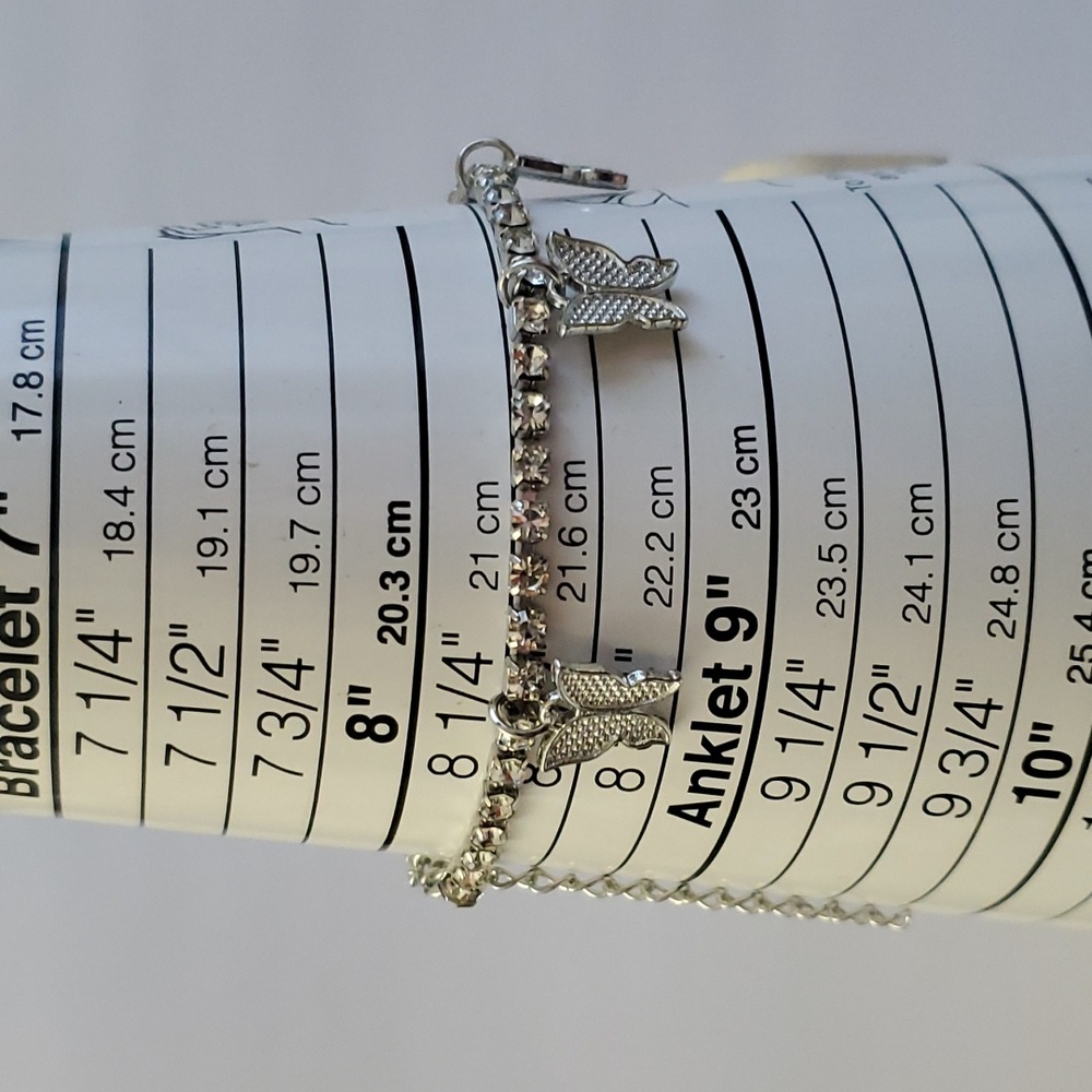 Silver Butterfly Bling Anklet - Picture 2 of 5